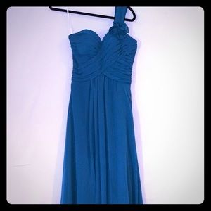 Blue one sleeve long dress